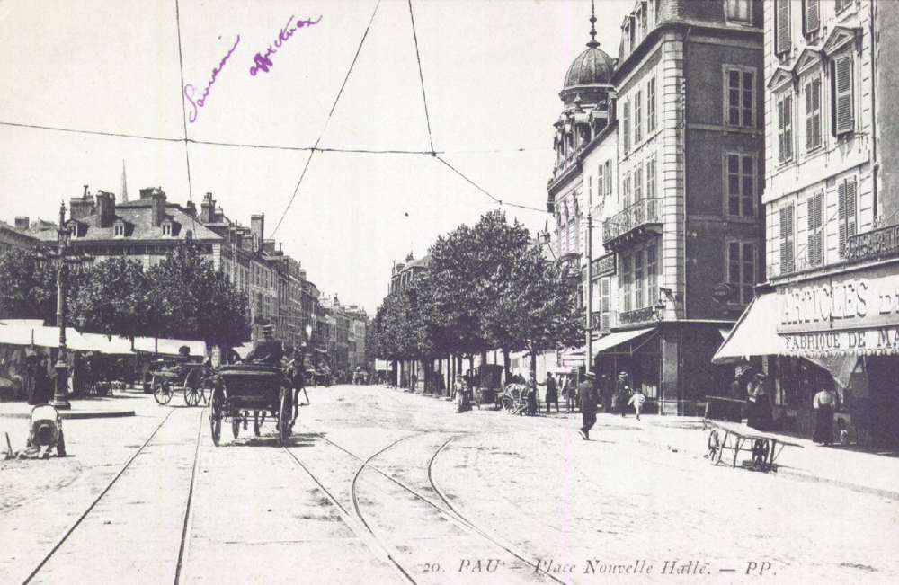  - Pau : Place Nouvelle Halle ; carte postale ; Bibliothèque Patrimoniale Pau, cote 8-079-1 - 