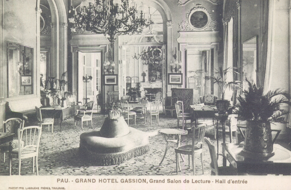  - Pau : Grand Hôtel Gassion, Grand Salon de Lecture – Hall d'entrée ; carte postale ; Bibliothèque Patrimoniale Pau, cote 6-038-3 - 
