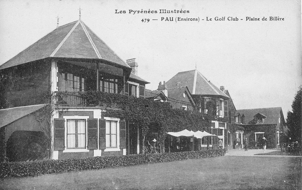  - Le golf Club. Plaine de Billère, Vue de la façade sud du Golf Club de Billère, vers 1910, carte postale, Service communautaire des Archives Pau-Pyrénées, cote 6-Fi-159 - 