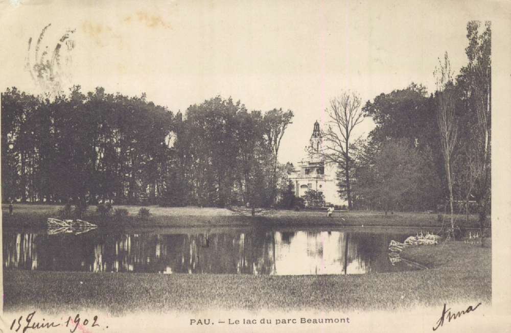  - Pau : Le lac du Parc Beaumont ; 1902 ; carte postale ; Bibliothèque Patrimoniale Pau, cote 2-090-2 - 