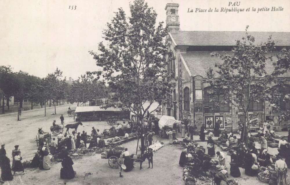  - Pau : La Place de la République et la petite Halle, carte postale, Bibliothèque Patrimoniale Pau, cote 8-101-1 - 